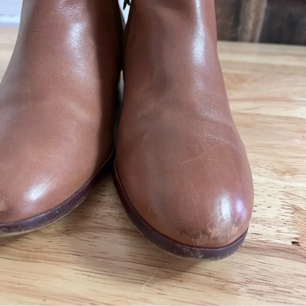 Sam Edelman Boots Women's Size 7 Brown Leather Petty Ankle Stacked Heel Side Zip